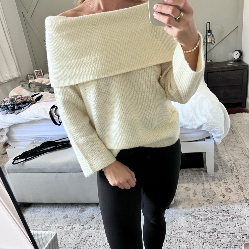 H&M Off-Shoulder Sweater in Soft Cream